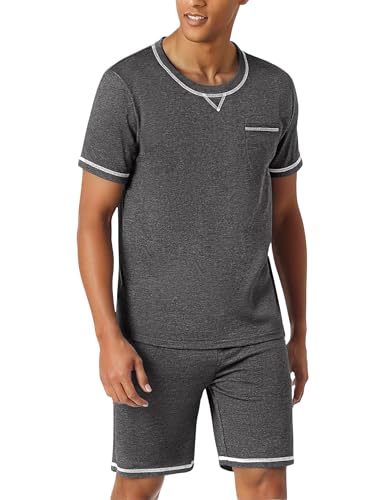 Demegimi Herren Schlafanzug Kurz Shorty Pyjama Baumwolle T-Shirt Sommer Pyjama Set Loungewear für Männer Schlafanzug Herren Kurz Pyjama Set Baumwolle Shorty Nachtwäsche von Demegimi