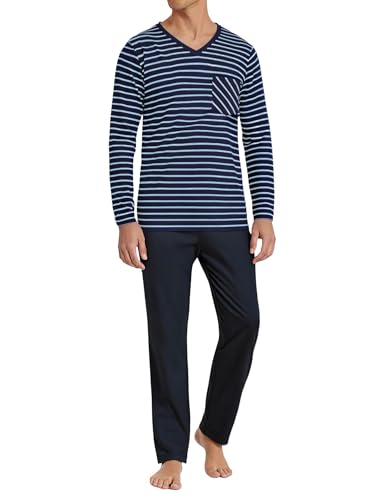 Demegimi Herren Schlafanzug Lang Baumwolle Winter Pyjama Langarmshirt und Pyjamahose Zweiteilig Set Nachtwäsche für Männer von Demegimi