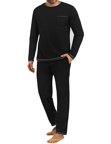 Demegimi Herren Schlafanzug Lang Pyjama Baumwolle Winter Zweiteilige Pyjamas Set Männer von Demegimi