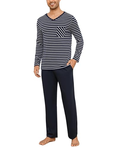 Demegimi Schlafanzüge für Herren Lang Winter Baumwolle Nachtwäsche Pyjama Set Geschenk für Männer S-3XL von Demegimi