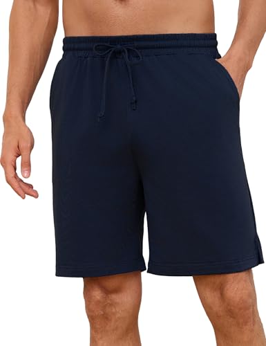 Demegimi Herren Schlafanzughose Kurz Baumwolle Pyjamahose Herren Kurz mit Taschen Schlafhose Herren Kurze Pyjamahose Sommer Schlafshorts Bermuda Shorts von Demegimi