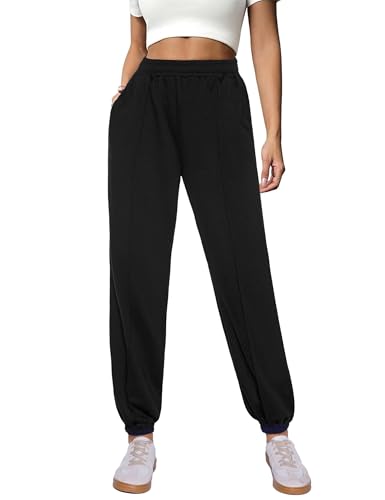 Demegimi Jogginghose Damen Lang Trainingshose Baumwolle Freizeithose Baggy Sporthose High Waist Sweathose mit Bündchen von Demegimi