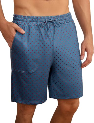 Demegimi Kurze Schlafanzughose Herren Schlafhose Sommer Pyjamahose Baumwolle Schlafshorts Pyjama Bottom Freizeithose Weit Loungewear mit Taschen Himmelblau von Demegimi