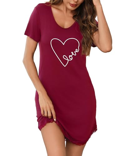 Demegimi Nachthemd Damen Baumwolle Loungewear Negligee Kurze Ärmel Sleepshirt Sommer Sleepshirt Kurz Nachtwäsche Nachtkleid Weiche Schlafhemd von Demegimi