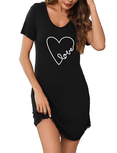 Demegimi Nachthemd Damen Baumwolle Loungewear Negligee Kurze Ärmel Sleepshirt Sommer Sleepshirt Kurz Nachtwäsche Nachtkleid Weiche Schlafhemd von Demegimi