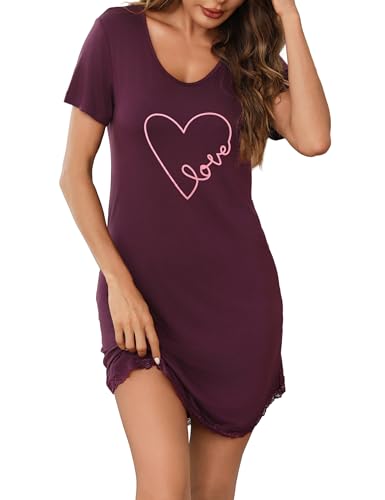 Demegimi Nachthemd Damen Baumwolle Loungewear Negligee Kurze Ärmel Sleepshirt Sommer Sleepshirt Kurz Nachtwäsche Nachtkleid Weiche Schlafhemd von Demegimi