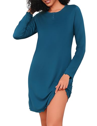 Demegimi Nachthemd Damen Langarm Schlafshirt Baumwolle Winter Nachtkleid Oversize Schlafshirt Nachtkleid Warm Sleepwear von Demegimi