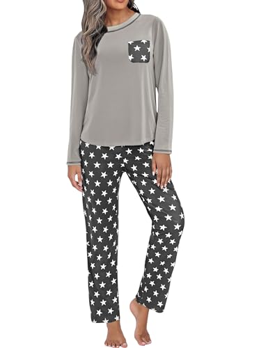 Demegimi Pyjama Damen Schlafanzug Lang mit Sternen Pyjama Baumwolle Rundhals Pyjama Sets Zweiteiliger Langarm Hausanzug Demegimi Pyjama Damen Schlafanzug Lang mit Sternen Pyjama Baumwolle Rundhals Pyjama Sets Zweiteiliger Langarm Hausanzug von Demegimi