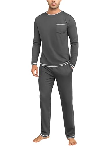Demegimi Pyjama Herren Lang Schlafanzug Baumwolle Zweiteiliger Pyjamaset Winter mit Unifarbenem Langarmshirt und Pyjamahose Demegimi Pyjama Herren Lang Schlafanzug Baumwolle Zweiteiliger Pyjamaset Winter mit Unifarbenem Langarmshirt und Pyjamahose von Demegimi