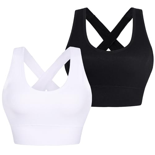 Demegimi Racerback Sport BH Damen Gepolstert Bustier Damen Push Up BH Ohne Bügel Cross Back Sport Top Bra für Yoga Fitness 2er Pack von Demegimi