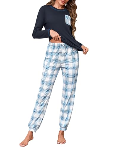 Demegimi Schlafanzug Damen Lang aus Baumwolle Kuscheliger Zweiteiler mit Rundhals Perfekt für Herbst & Winter，Grün，S von Demegimi