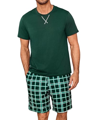 Demegimi Schlafanzug Herren Kurz Pyjama Set Baumwolle Sommer Shorty Nachtwäsche Kariert Pyjamaset Männer von Demegimi