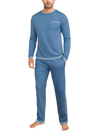 Demegimi Schlafanzug Herren Lang Baumwolle Zweiteiliger Pyjama mit Unifarbenem Langarmshirt und Pyjamahose von Demegimi