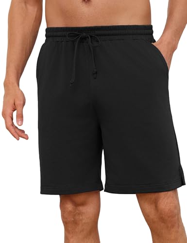 Demegimi Schlafanzughose Herren Kurz Baumwolle Mit Taschen Pyjamahose Sommer Shorty Nachtwäsche Schlafshorts Verstellbare Taille von Demegimi
