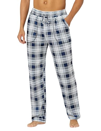 Demegimi Schlafanzughose Herren Lang Baumwolle Karierte Pyjamahose Schlafhose Loungewear Pyjama Hose mit Taschen Freizeithose für Männer von Demegimi