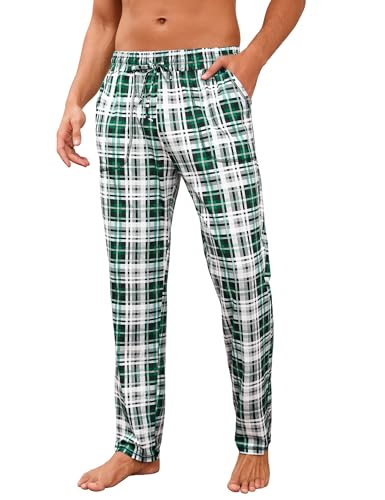 Demegimi Schlafanzughose Herren Lang Baumwolle Karierte Pyjamahose Schlafhose Loungewear Pyjama Hose mit Taschen Freizeithose für Männer von Demegimi
