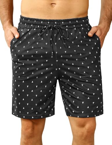 Demegimi Schlafanzughose Herren Schlafhose Kurz Sommer Pyjamahose Baumwolle Schlafshorts Bermuda Shorts mit Segelboot Druck von Demegimi