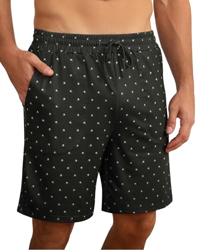 Demegimi Schlafanzughose Herren kurze Schlafhose Baumwolle Sommer Schlafshorts Shorty Pyjama mit Palmenmuster Schwarz von Demegimi
