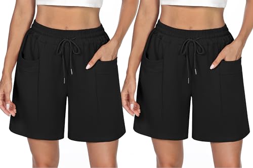 Demegimi Shorts Damen Bermuda Kurze Sporthose Knielang Sweatshorts Sommer Sport Shorts High Waist Lässig Kurz Hosen Baumwolle mit Taschen 2er Set Demegimi Shorts Damen Bermuda Kurze Sporthose Knielang Sweatshorts Sommer Sport Shorts High Waist Lässig Kurz Hosen Baumwolle mit Taschen 2er Set von Demegimi