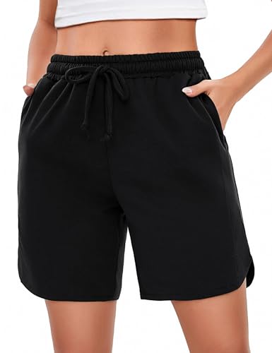 Demegimi Shorts Damen Sommer Sport Kurze Hose Baumwolle Bermuda High Waist Kurz Sporthose Jogginghose Freizeithose Sweatshorts von Demegimi