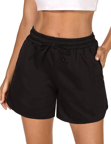 Demegimi Shorts Damen Sport Kurze Sporthose Sommer Kurze Hose Baumwolle High Waist Sweatshorts Running Shorts Gym Fitness Shorts Jogginghose von Demegimi