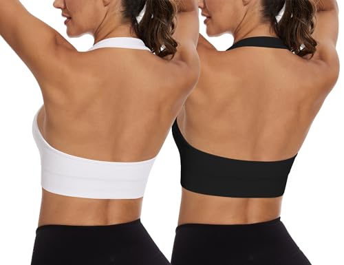 Demegimi Sport BH Damen Neckholder Damen Rückenfrei Sport Bra Gepolstert Bustier Ohne Bügel Fitness Sport Top Yoga Lauf BH 2er Pack von Demegimi