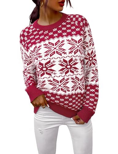 Demegimi Weihnachtspullover für Damen Schneeflocken Norweger Weihnachtspulli Ugly Christmas Sweater Winterpullover Warm Rundhals Langarm Strickpullover Demegimi Weihnachtspullover für Damen Schneeflocken Norweger Weihnachtspulli Ugly Christmas Sweater Winterpullover Warm Rundhals Langarm Strickpullover von Demegimi