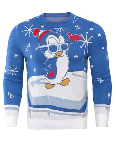 Demigimi Weihnachtspullover Herren Lustig Strickpullover Ugly Christmas Sweater Weihnachtspulli Pinguin Weihnachten Pullover Hoodie Jumper Strickpulli von Demegimi
