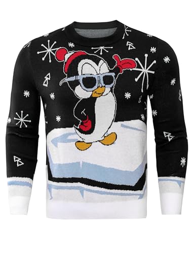 Demigimi Weihnachtspullover Herren Lustig Strickpullover Ugly Christmas Sweater Weihnachtspulli Pinguin Weihnachten Pullover Hoodie Jumper Strickpulli von Demegimi
