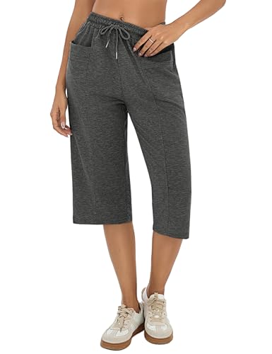 Jogginghose Damen 3/4 Kurz Hose Sommer Baumwolle Trainingshose Sweathose Baggy High Waist Freizeithose Sporthose Capri Hose von Demegimi