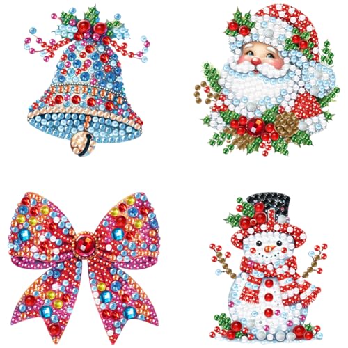 4Pack Diamond Painting Brosche Weihnachten Set, DIY Diamant Malerei Broschennadeln Pins Brosche Kristall Handwerk Damen Schmuck Kleidung Deko Weihnachtsdeko (A) von Demiawaking