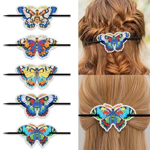 5Pcs DIY Diamond Painting Haarnadeln Haarspange, Diamant Painting Haarklammer Hair Pin für Damen Mädchen, DIY Haarschmuck Haarnadel Haar Deko Geschenk (F) von Demiawaking