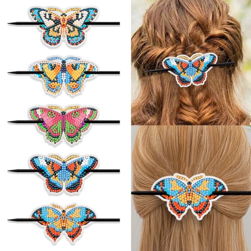 5Pcs DIY Diamond Painting Haarnadeln Haarspange, Diamant Painting Haarklammer Hair Pin für Damen Mädchen, DIY Haarschmuck Haarnadel Haar Deko Geschenk (G) von Demiawaking