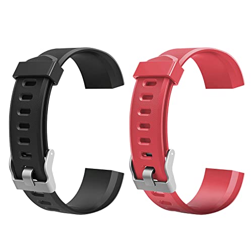 Demiawaking 2Pcs Armband Ersatz Zubehör für ID115Plus HR Smart Watch (Schwarz+Rot) von Demiawaking