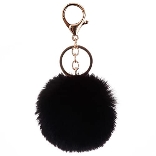 Demiawaking Pom Pom Schlüsselanhänger 8 cm, Schlüsselbund mit Bommel aus Kunstfell, Anhänger mit Pelz, für Auto, Tasche, Rucksack, Handy, Schwarz von Demiawaking