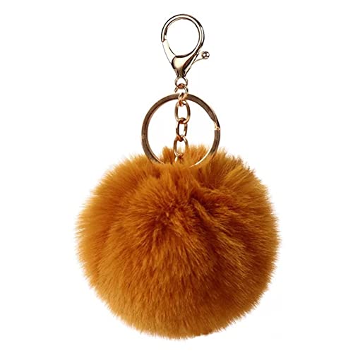 Demiawaking Schlüsselanhänger Pom Pom 8 cm Schlüsselanhänger mit Pon Pon aus Kunstfell, Anhänger Pon Pon Schlüsselanhänger Helix Ball für Auto, Tasche, Rucksack, Telefon, braun von Demiawaking