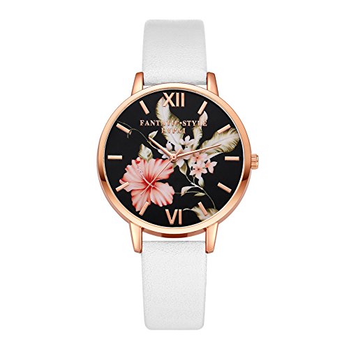 demiawaking Frauen Schwarz Zifferblatt Flower Muster römischen Ziffern Kunstleder Band Analog Quarz weiblich Handgelenk Uhren von Demiawaking