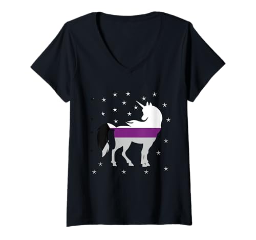 Damen Demisexual Pride Flagge Demisexual Einhorn T-Shirt mit V-Ausschnitt von Demisexual Pride Flag Demisexual Unicorn