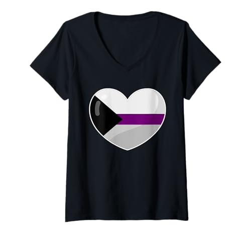 Damen Demisexuelle Stolz-Flaggen-Herz-Retro-Vintage T-Shirt mit V-Ausschnitt Damen Demisexuelle Stolz-Flaggen-Herz-Retro-Vintage T-Shirt mit V-Ausschnitt von Demisexual Pride Flag Heart LGBT Retro Vintage
