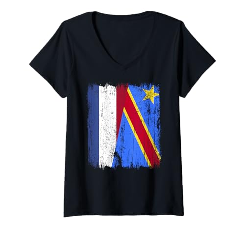 Damen Niederlande Kongo Halbflagge Niederländischer Kongo Trikot T-Shirt mit V-Ausschnitt Damen Niederlande Kongo Halbflagge Niederländischer Kongo Trikot T-Shirt mit V-Ausschnitt von Democratic Republic Of The Congo Flag Designs