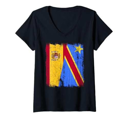Damen Spanien Kongo Halbflagge Spanisch Kongo Trikot T-Shirt mit V-Ausschnitt Damen Spanien Kongo Halbflagge Spanisch Kongo Trikot T-Shirt mit V-Ausschnitt von Democratic Republic Of The Congo Flag Designs