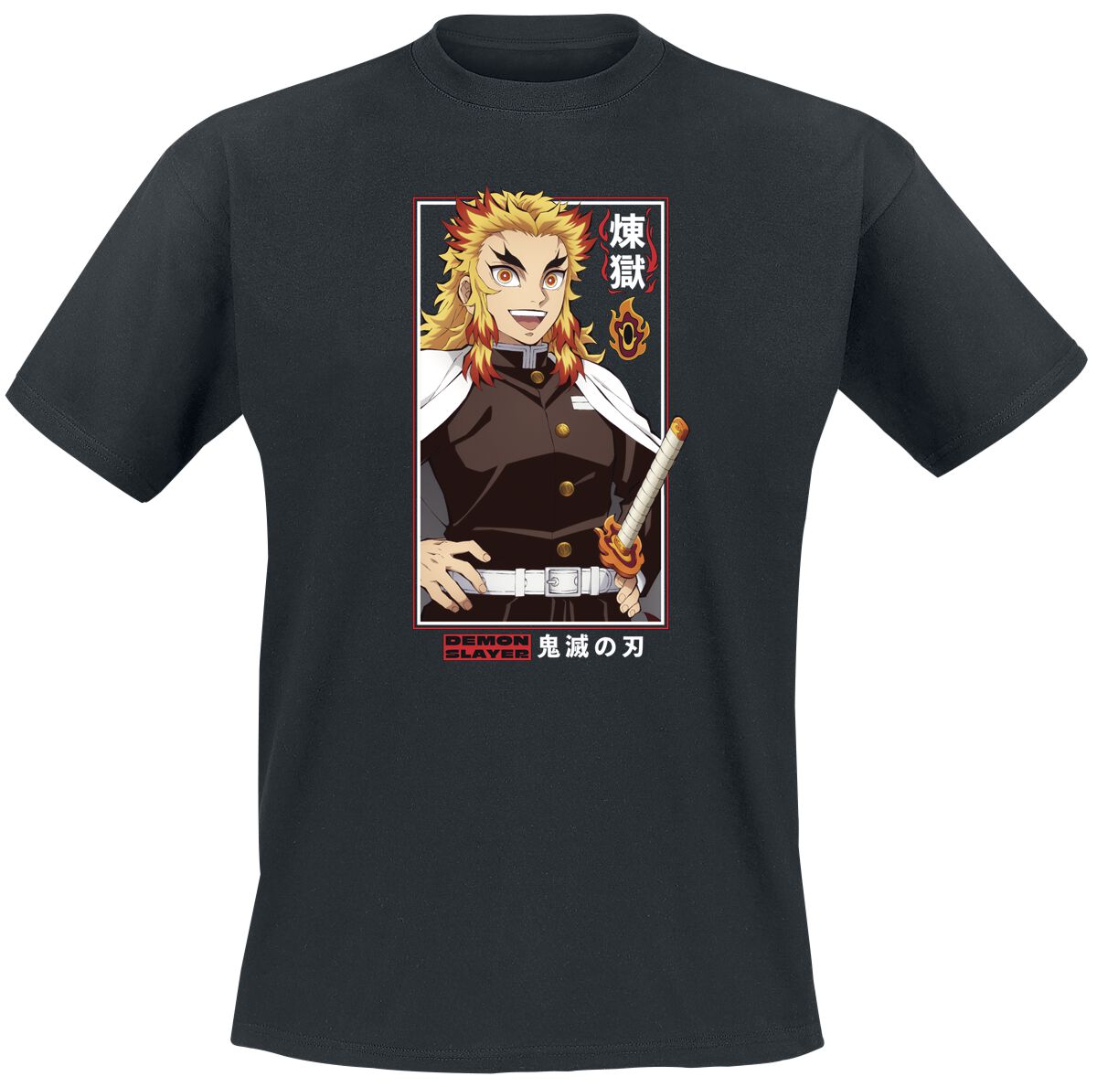 Demon Slayer - Anime T-Shirt - Rengoku - S bis XL - für Männer - Größe L - schwarz  - Lizenzierter Fanartikel von Demon Slayer