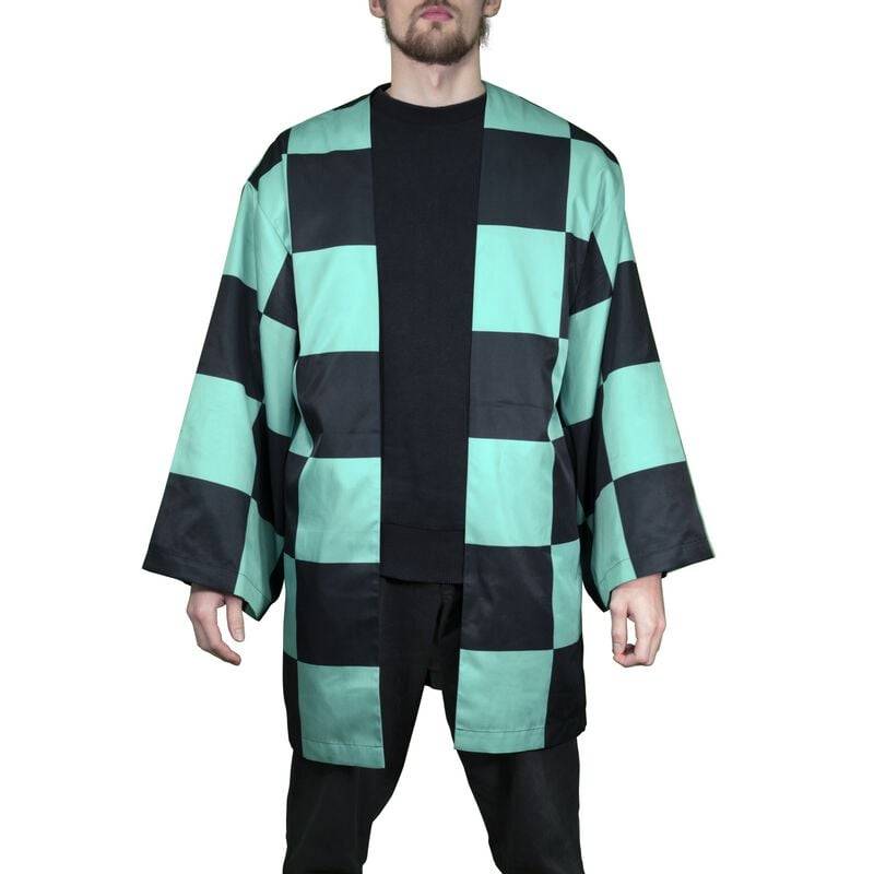 Demon Slayer Tanjiro's Haori Morgenmantel schwarz türkis in Standard von Demon Slayer