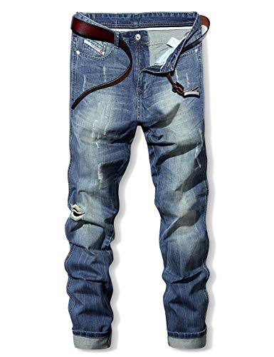 Demon&Hunter 802R Serie Herren Gerade geschnitten Normale Passform Jeans 802R2(Blau/32) von Demon&Hunter