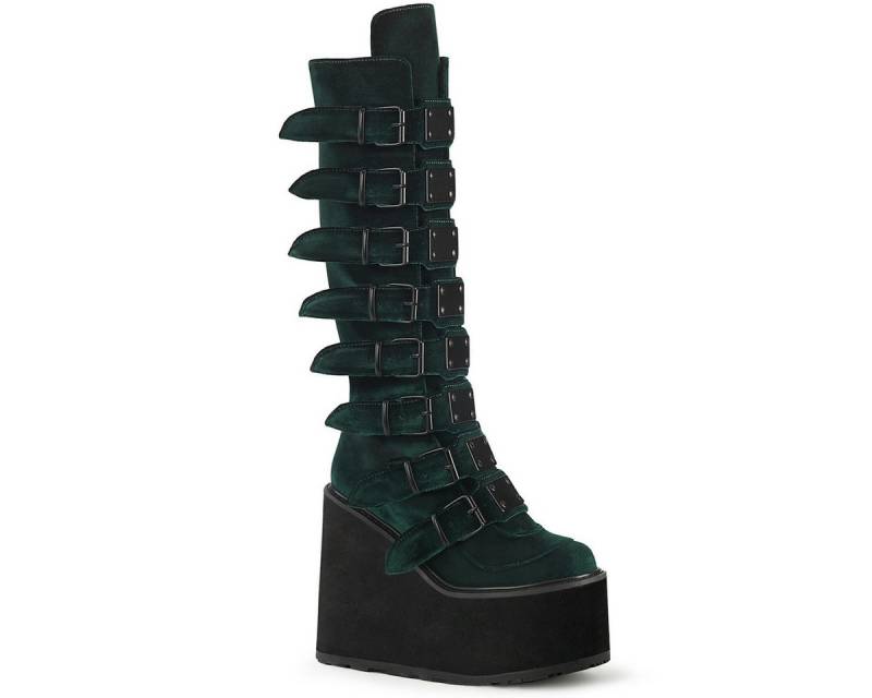 DemoniaCult SWING-815 DemoniaCult Damen Gothic Punk Keilplateau Stiefel smaragdgrü High-Heel-Stiefel von DemoniaCult