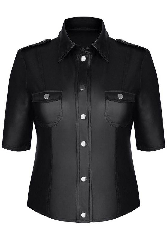 Demoniq Klassische Bluse Schwarze Jacke Bluse im Militärstil mit Kragen und Schulterklapp Damen von Demoniq