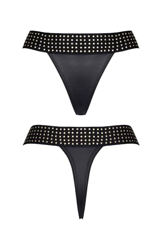 Demoniq Schwarzer String-Tanga CBAmber001 String aus schwarzem Wetlook mit Nieten XL von Demoniq