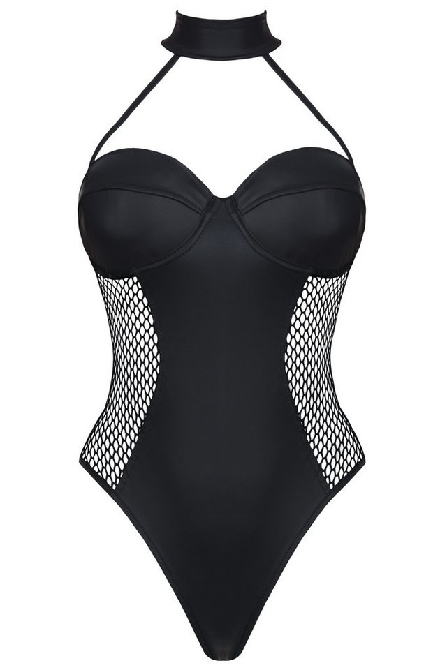 Demoniq Stringbody Schwarzer wetlook Damen Dessous Netz-Body dehnbar mit Reißverschluss u von Demoniq