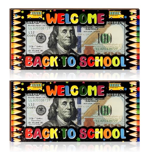 Demonwer Geldtasche mit Aufschrift "Welcome Back to School", aus Holz, für Schulanfang, Geldumschlag, Geldbeutel, für Schulanfang, Klassenzimmer, Geschenk, 2 Stück. von Demonwer