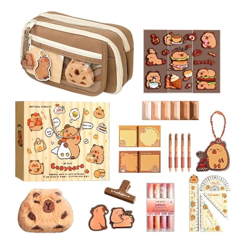 Demsyeq Capybara Schreibwaren-Set, Capybara-Federmäppchen, niedliches Federmäppchen mit großem Fassungsvermögen, weiches Federmäppchen mit Reißverschluss, für Studenten, helles kaffebraun, Refer to von Demsyeq